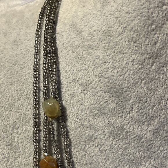 Coldwater Creek 4 Strand Seed Bead & Natural Stone Necklace Citrine Quartz Agate - Picture 3 of 10